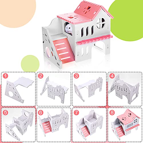 Skylety 5 Pcs Hamster Toys Wooden Accessories, 6.3 x 3.93 x 5.5 inch, Pink - color: Pink