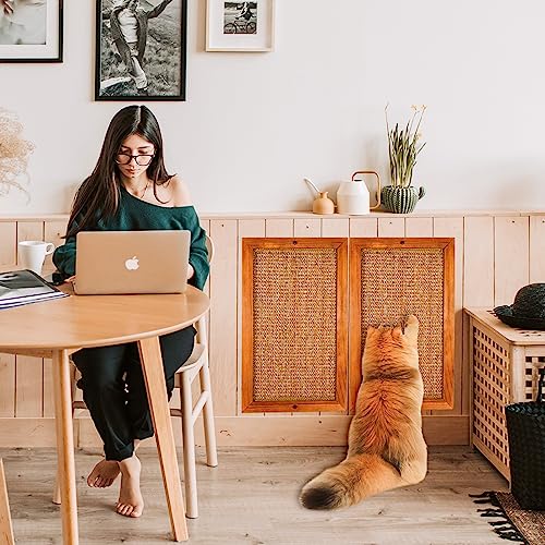 Cat Scratching Post - 2PCS Large, Wooden Sisal Cats Wall Scratcher, Floor or Wall Mounted Vertical Cat Scratch Pad for Indoor Cats Adults or Kittens, Cat Wall Furniture Protector - size: 2 PCS Large Brown