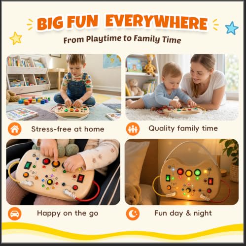 Busy Board with LED Light Switches,Montessori Toys for 1 2 3 Year Old - style: Upgraded Activity Board