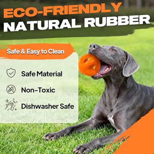Fida Natural Rubber Dog Balls for Aggressive Chewers, Durable Dog Chew Toys for Large Dogs, Interactive Fetch & Tug of War Toys for Medium Large Breed Non-Toxic Dish Washable,4.5 * 4.5" - color: Sunrise Orange