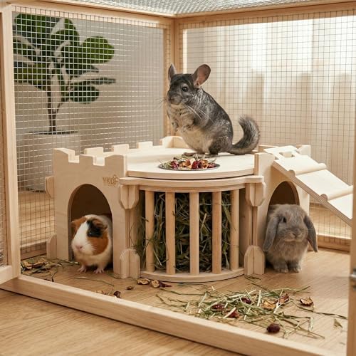 Natural Wood Chinchilla House with Ladder and Hay Feeder - size: Extra Large Assembly Style