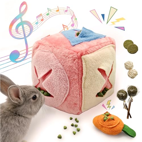 Rabbit Foraging Toy with Bell,Puzzle Feed Game Guinea Pig Fun Enrichment Toys Boredom Relief,Washable Snuffle Interactive Treat Ball Dispenser Exercise Bunny Toys for Indoor Bunnies(Pink) - color: Pink