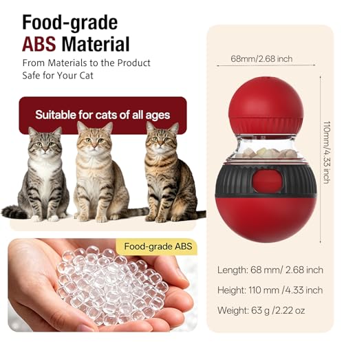 Cat Treat Dispensing Toy Kitten Puzzle Feeder & Food Dispenser Ball - Cat Enrichment Toys for Indoor Cats Kitty Stimulating Tous - Red
