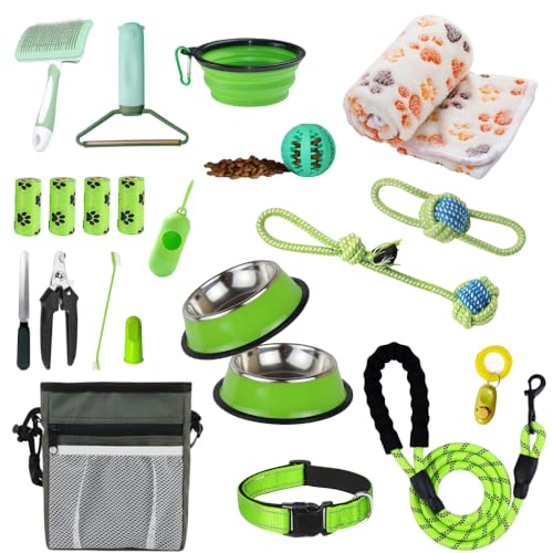 PupLuxe Puppy Starter Kit - Green 22 Piece Bundle Great for Dog Training, Perfect for New & Experienced Owners - color: Green