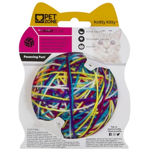 Pet Zone Rattling Yarn Ball Cat Toy, Colorful Rolling, for Indoor Playtime