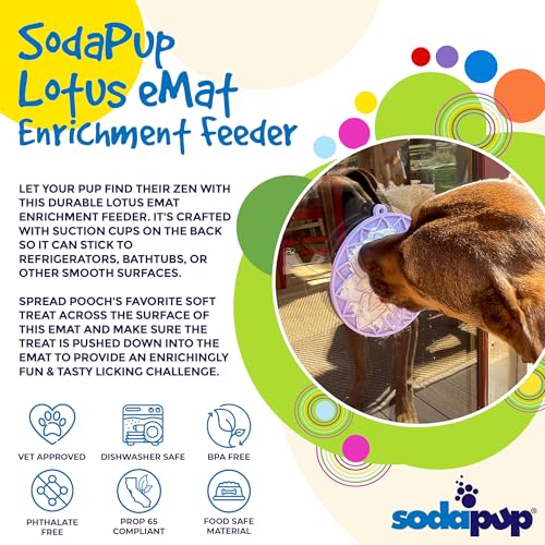 SodaPup Lotus eMat – Durable Enrichment Feeder Made in USA from Non-Toxic, Pet-Safe, Food Safe Rubber for Mental Stimulation, Avoiding Overfeeding, Fresh Breath, Digestive Health, Calming, & More - color: Lotus eMat Light Purple