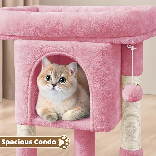 Yaheetech 23.5in Small Low-Profile Cat Tree Condo with Scratching Posts - color: Pink