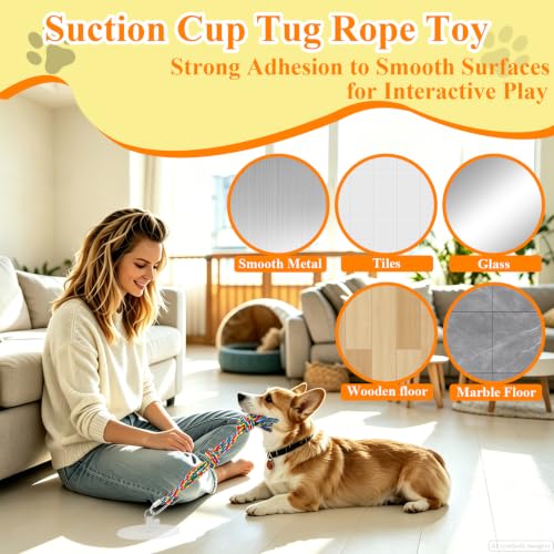 Flirt Pole for Dogs & Suction Cup Dog Tug Toy Heavy Duty, Interactive Chase & Tug of War Teaser Wand with Detachable Replacement Knot Ball and Rope Chewing Toys Flirt Stick