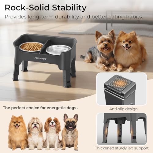URPOWER Mess Proof Elevated Dog Bowls, Splash Guard Raised Bowl Stand - color: Grey, size: Small