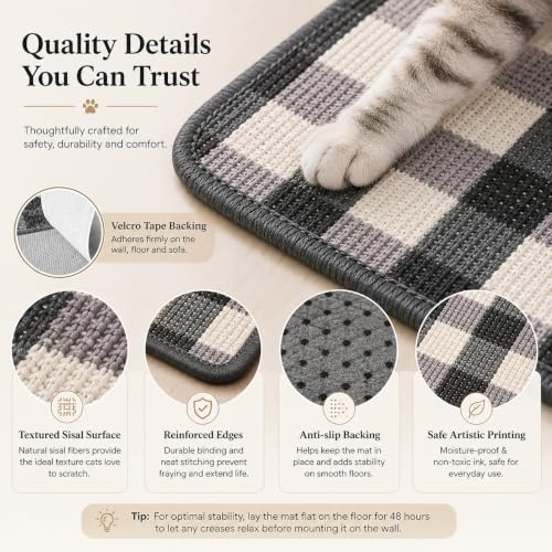 Cat Scratcher Mat, Natural Sisal Cat Scratch Pad for Cats - color: Black White