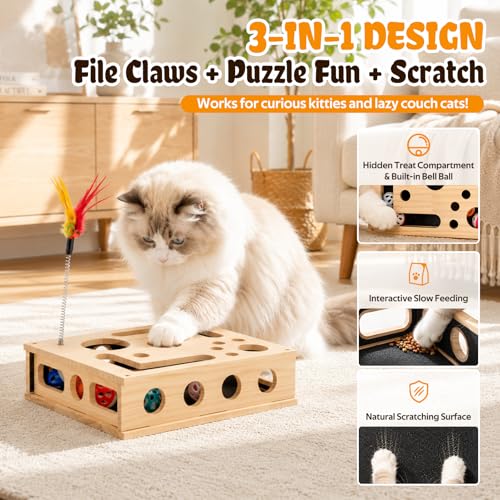 Cat Toys for Indoor Cats - Interactive Box Puzzle Toy Nail File Scratcher