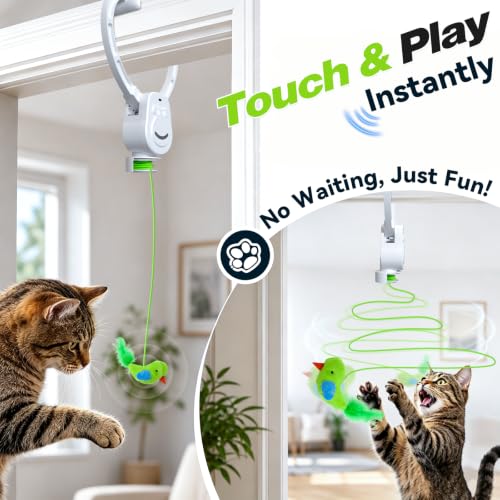 Interactive Cat Toys, Clip-On Automatic Flying Bird& Mouse for Indoor Cats