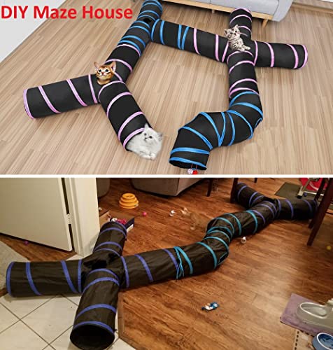 Cat Tunnels, Pet Ferret Rabbit Bunny Tunnels Tubes Subway Habitats, S-Style, DIY Cat Peekaboo Maze House Tent Bed, Kitten Interactive Toy (S Type: 4 Way Tubes) - size: S Type: 4 Way Tubes