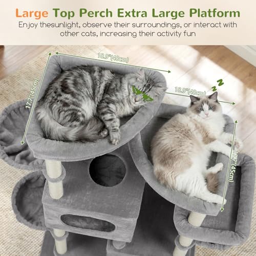 Globlazer 81in Multi-Level Larger Cat Tree Tower Condo Indoor Furniture Activity Center with Oversized Plush Cat Bed/Baskets/Full-Sisal Scratching Posts and Hammock/S81/Light Gray - color: Light Gray, size: 81 Inch
