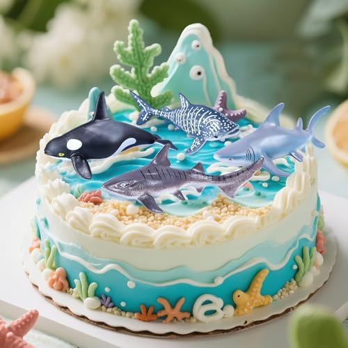 SIENON 11Pcs Assorted Shark Figures Ocean Animal Toys with Booklet - style: Ocean