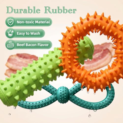 Interactive Multi-Functional Squeaky Dog Toy Set, Tough Rubber Teething Toy