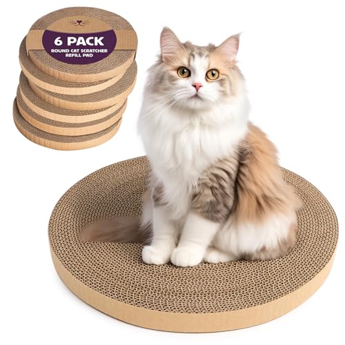 6pcs Cat Scratch Pad, Cat Scratcher Cardboard & Cat Scratching Pads - Round Cat Scratcher Refill, 10 Inch Diameter 7/8 Inch Thick cat scratchers for Indoor Cats - size: 6 Pack Round