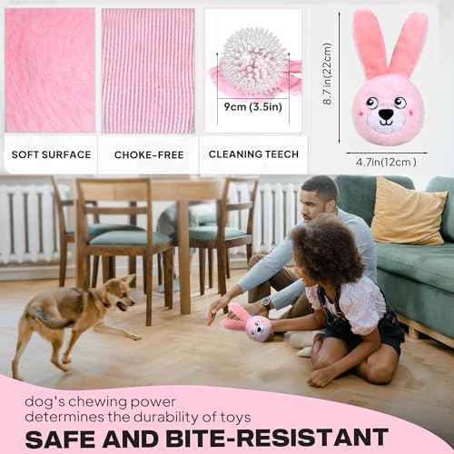 Fida Squeaky Dog Toys for Aggressive Chewers, 3 in 1, Tough Dog Ball - color: Pink Bunny