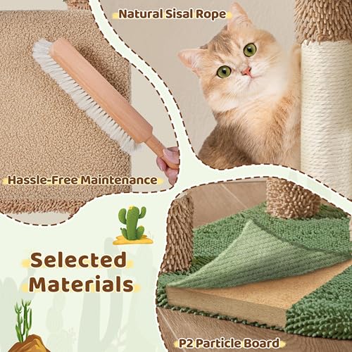 Yaheetech 42in Brown Cactus Cat Tree Tower with Scratching Posts and Condo - color: Brown/Green