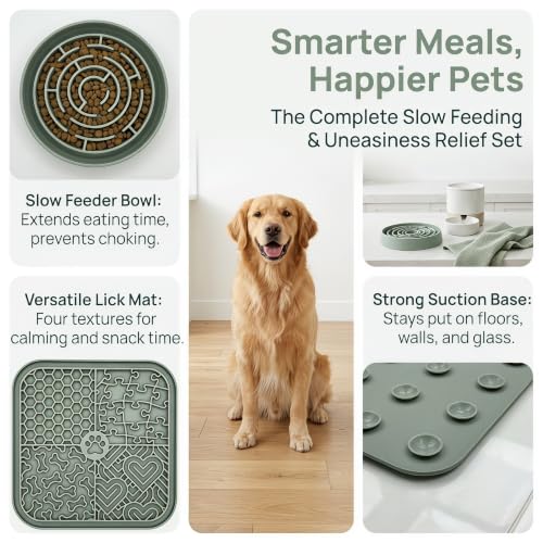 YCT Dog Cat Lick Mat and Slow Feeder Bowl Set, Thickened Food Grade Silicone with Strong Suction Cups, Anxiety Relief Calming Lick Pad for Bathing Grooming Training - color: Purple