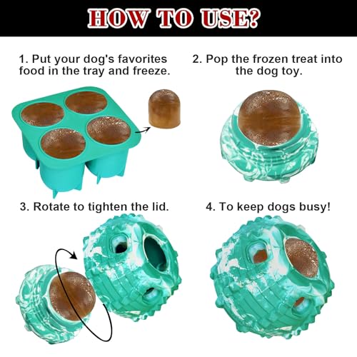 XHX Dog Toy, Durable Large Dog Toys, Freezable Fillable Rubber Dog Toys, Interactive Dog Puzzle Play Toy, Stopper+Silicone Treat Tray (Large, Green and White) - color: green white, size: Large