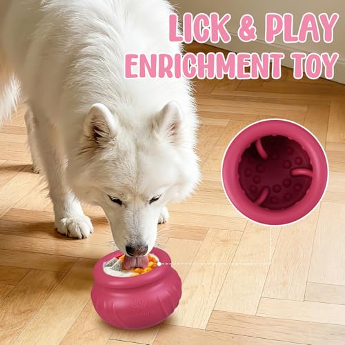 Wobbly Dog Enrichment Lick Toy, Stuffable Frozen Lick Bowl to Keep Dogs Busy, Long-Lasting Interactive Treat Dispensing Dog Toy, Silicone Fetch Catch Chew Toy(Rose,M) - color: Rose, size: M