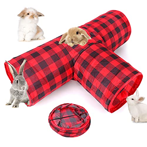 BWOGUE Bunny Tunnels & Tubes, 3-Way Collapsible Rabbit Hideout for Bunnies - color: Plaid