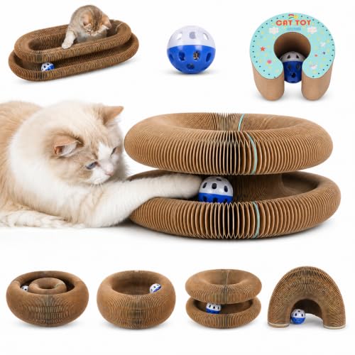 Extensible Magnetic Cat Scratcher Cardboard Toy with Bell Ball - size: 1 Pack