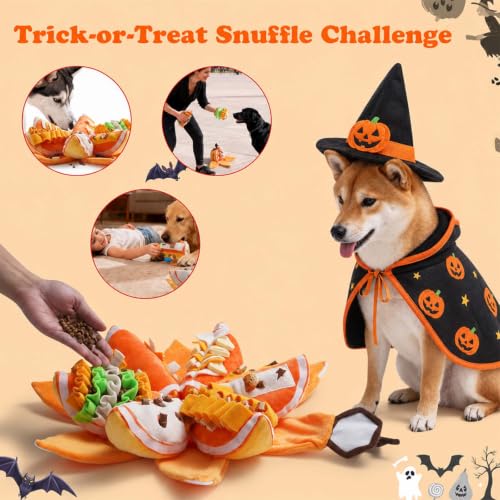 Nocciola Halloween Pumpkin Dog Toys, Hide and Seek Snuffle Plush Dog Toy for Small Dogs, Puppy Squeaky Toy with Crinkle Papers for Boredom - color: Yellow