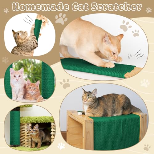 Natural Sisal Cat Rope for Posts, 1/4in ×164ft, Green - color: Green, size: 1/4in ×164ft