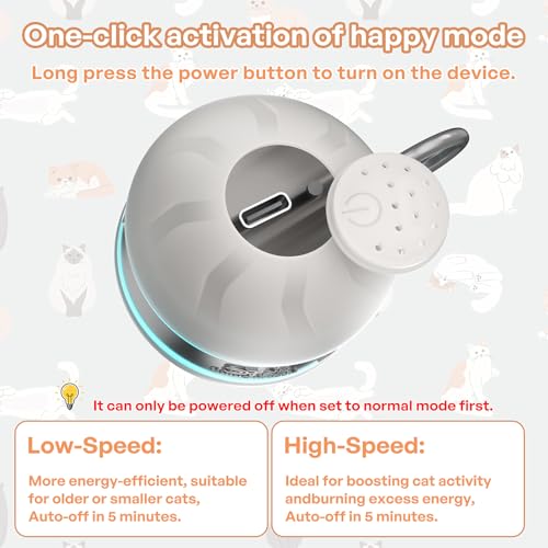 Speedy 2.0 Tail Interactive Cat Toys for Bored Indoor Adult Cats with 3 Tails,Automatic Cat Toy Ball Self Moving Chirping,Smart Kitten Rechargeable Cat Balls for Enrichment Exercise Essentials (Grey) - color: Grey