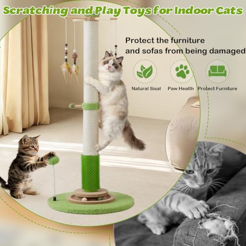 38" Tall Sisal Cat Scratching Post with Stable Base for Indoor Adult Cats - size: 38 Inch Tall