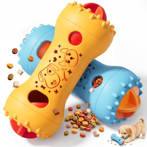FOXMM Interactive Treat Dispensing Dog Toys, Adjustable Dog Puzzle Toy - color: Blue & Yellow