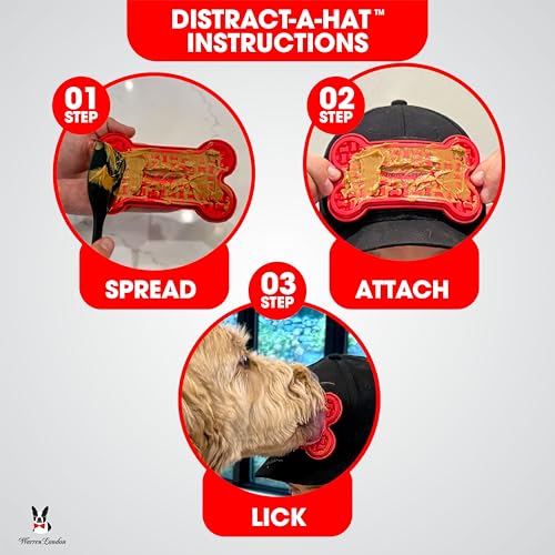 Distract-A-Hat ™ by Warren London - Dog Grooming Distraction Lick Hat for Nail Clipping and Grooming – Adjustable Fit with Adhesive Dog Lick Pad, Spreader & Cleaning Brush Included