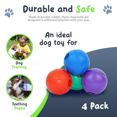 Balls for Aggressive Chewers - Small Dogs and Puppies - 1.5 Inch - 4 Pack - Indestructible Rubber Dog Chew Toys Bulk for Miniature Toy Breeds - size: Mini