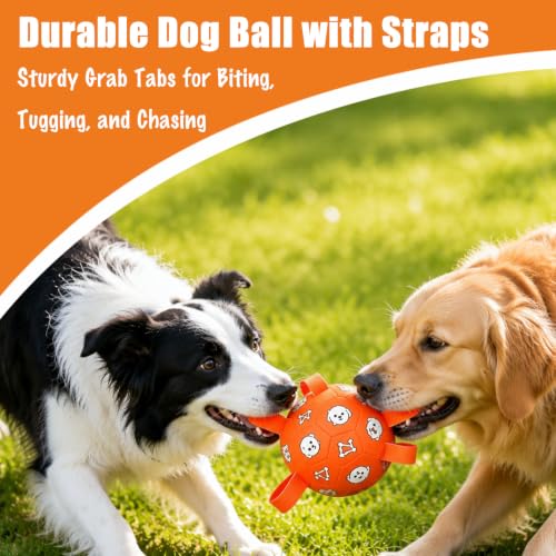 Dog Soccer Ball with Straps, 6 Inch Jolly Ball for Medium Dogs - color: Orange, size: Medium-6 Inch