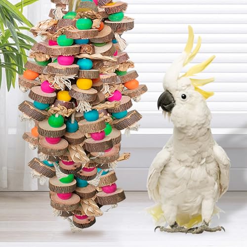 Large Bird Toys for Parrots Toys Natural Colored Wooden Chew Accessories for Macaws, Cockatoos, African Grey, and Amazon Parrots - color: Natural Wood Tone