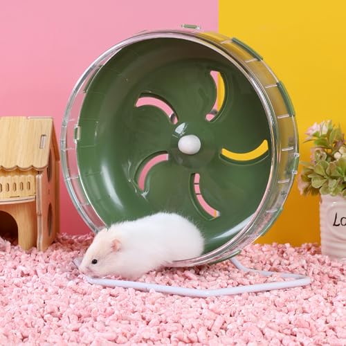Hamster Wheel, 8.5 inch Silent Hamster Exercise Running Wheel with Stand,Pet Small Animals Exercise Running Toys,Adjustable Quiet Spinner for Guinea Pigs, Sugar Gliders, Gerbils (Green, 8.5in) - color: green