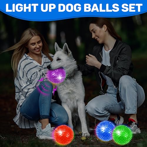 4 Pack 4.5" Light Up Squeaky Dog Balls, Spiky Dog Toy Balls for Medium Large Dogs - size: 4.5 Set of 4