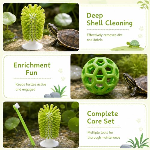 7PCS Turtle Brush Set with Suction Cup, Turtle Tank Enrichment Tools for Aquatic Habitats, Feeding Stimulation and Shell Cleaning Accessories