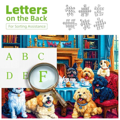 1000 Pieces Puzzles for Adults, Cozy Library Dogs Jigsaw Puzzles - color: Colorful - Dogs' Dinner Party