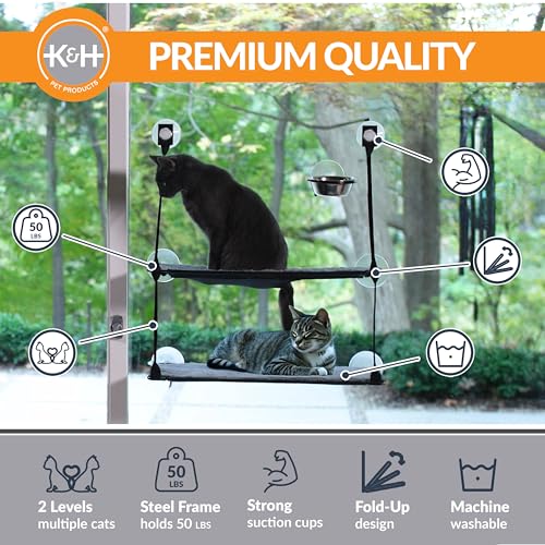 K&H Cat Window Perch, EZ Mount Double Stack Kitty Sill For Large Cats, Gray - size: 23 X 12 Inches, style: Double Stack