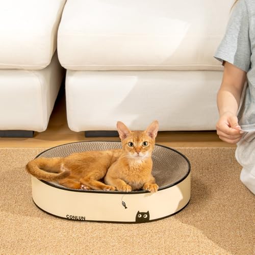 Conlun Oval Cat Scratcher Bed | Scratching Bowl Lounge for Kittens | Medium - color: Black Cat, size: Medium(16.9"L x 12.9"W x 3.5"Th)