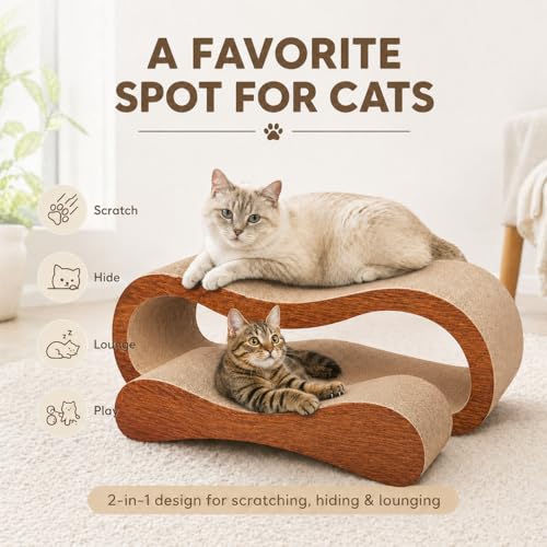 Simple Deluxe 2 In1 Cardboard Cat Scratcher,Large Scratching Board for Scraching & Napping, 100% Recyclable & Reversible Horizontal Scratch Pad Couch Lounger for Cats, 27.56 x9.45 x8.86 inch - color: 2 IN 1 L-Wood Pro