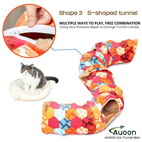 AUOON Cat Donut Tunnel with Bed for Kitten Puppy Rabbit Ferret, Orange - color: Orange