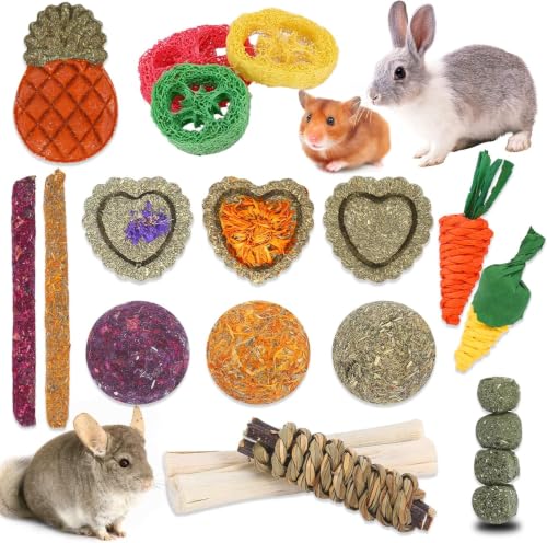 Bunny Toys, 21PCS Rabbit Chew Toys for Teeth, Guinea Pig Natural Treats - size: 21Pack-small Set