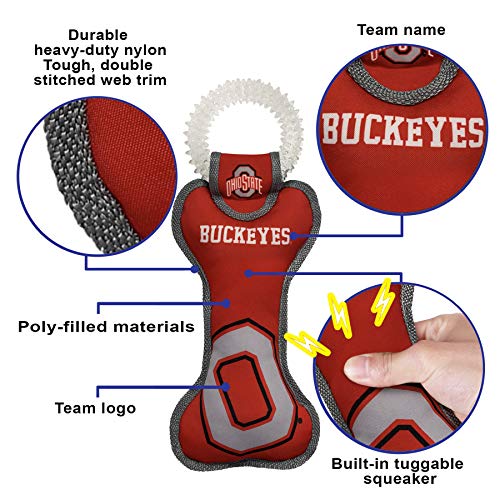 Pets First NCAA Ohio State Buckeyes Dental Dog TUG Toy with Squeaker. Tough PET Toy for Healthy Fun, Teething & Cleaning Pets Teeth & Gum - color: Ohio State Buckeyes