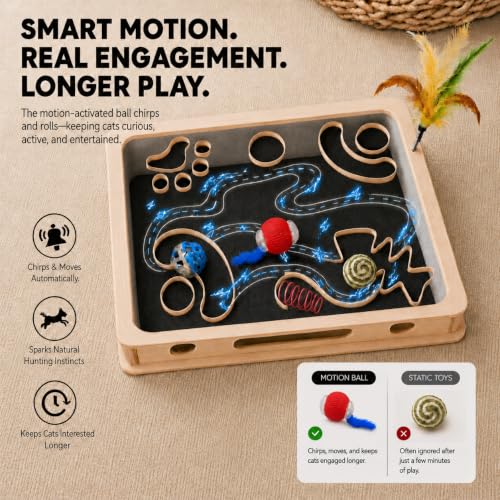 Cat Scratch Puzzle Enrichment Box with Rechargeable Moving Ball