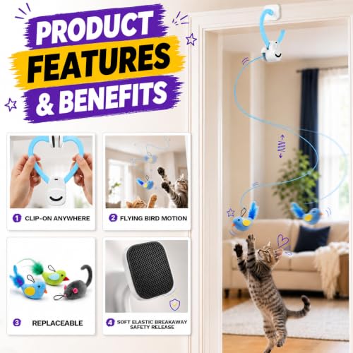 Interactive Cat Toys for Indoor Cats, Clip-On Automatic Flying Bird - color: Blue