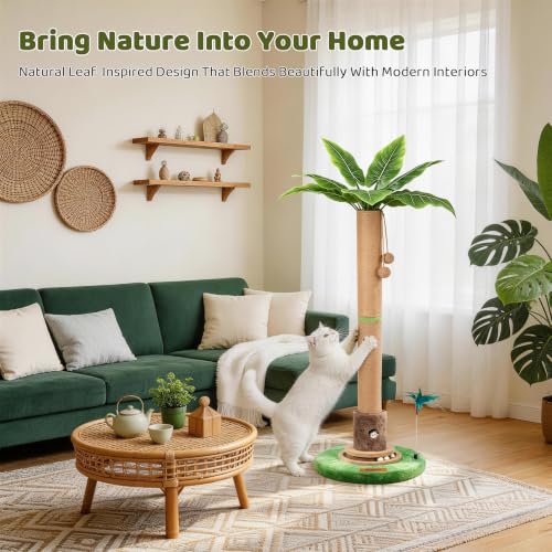 【Material Upgrade】 Famifit 50.8" Plant Cat Scratching Post, Tall Cat Tree - color: Green